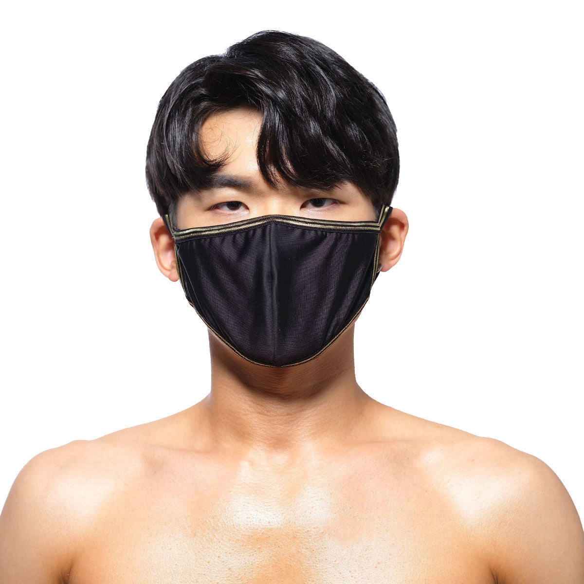 MetroMaleWear face mask black 0111-20 with gold trim featuring a stylish breathable fabric design