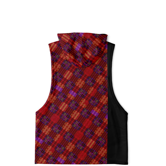 Maris Equi Red Tartan Men's Drop Armhole Cotton Blend Hoodie