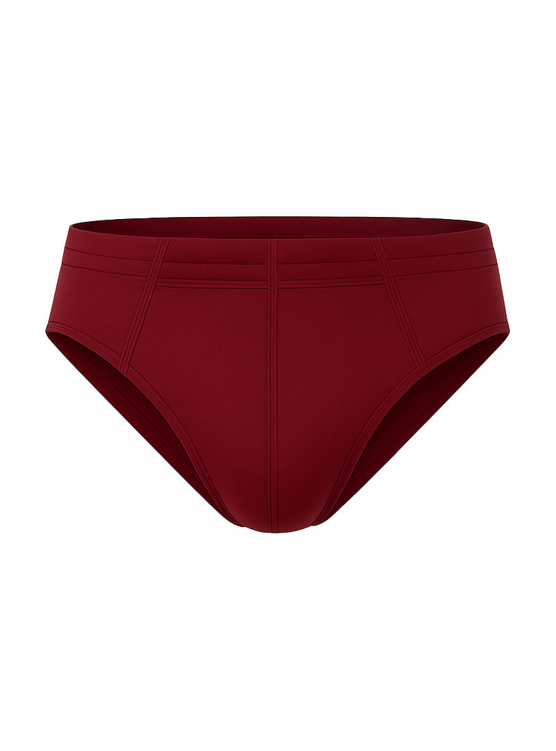A sleek solid burgundy 100 percent cotton brief with smooth fabric finish and subtle seam detailing