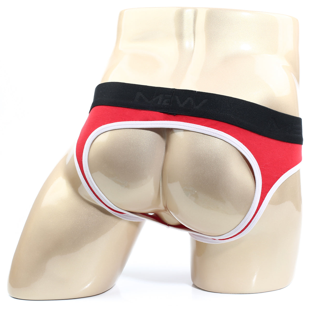 Red and black men’s briefs with white trim and branded waistband from metromalewear perfect scene jock strap red 1001-12