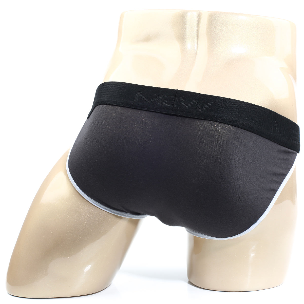 Black men’s briefs with white trim and mew logo waistband metro male wear perfect scene bikini twilight 1004-11
