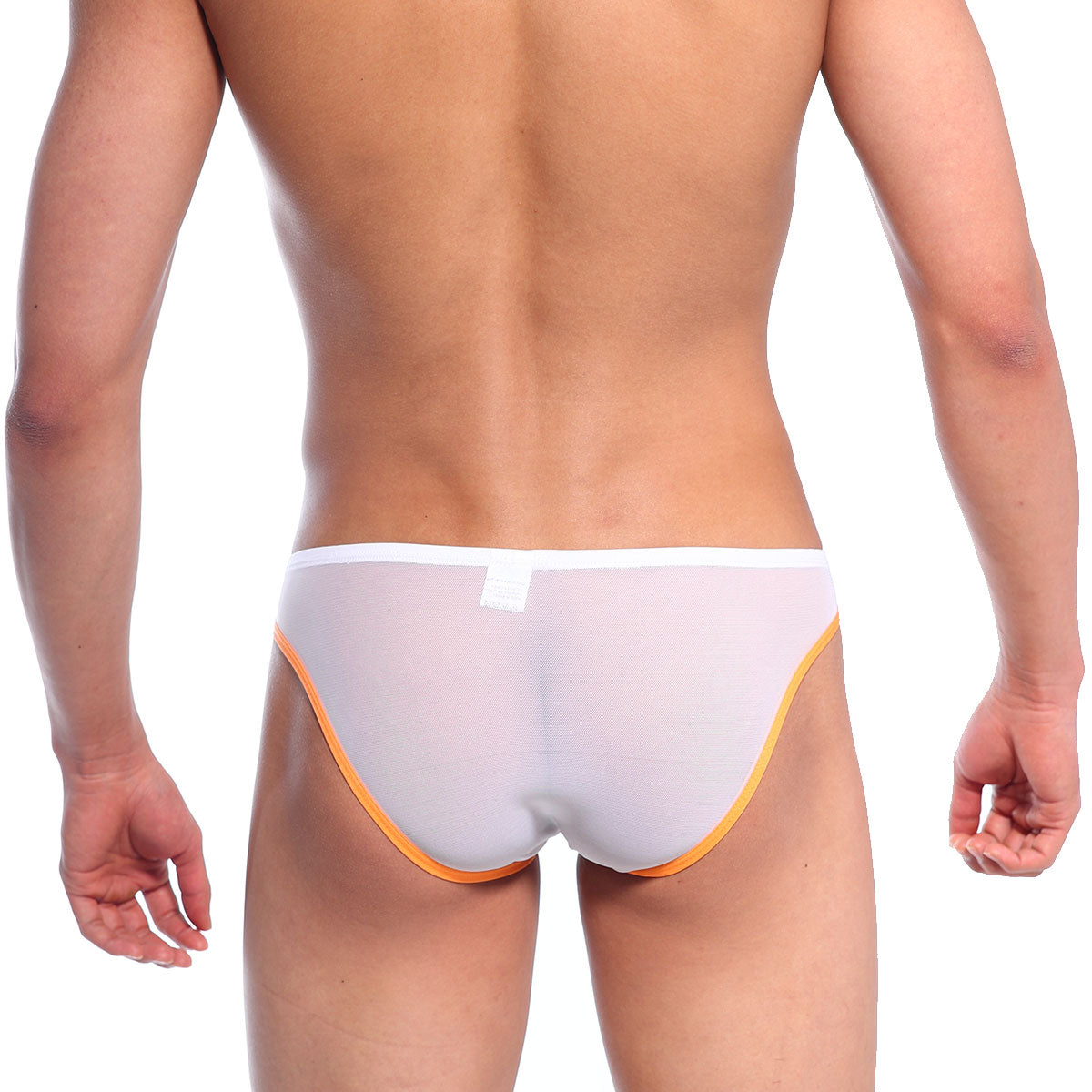 Metro malewear alexa bikini white mesh briefs with vibrant orange trim for stylish comfortable wear