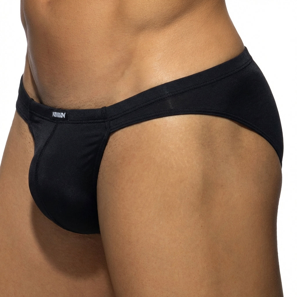 Black mens briefs metroMalewear darcian bikini snug form fitting design black with armin embroidered waistband