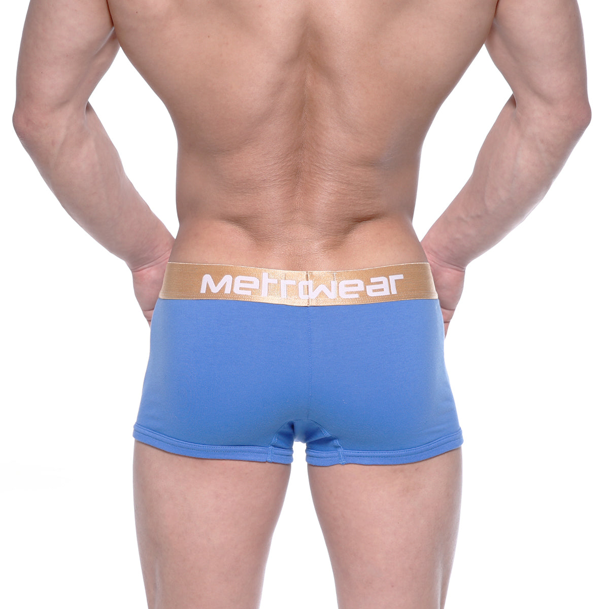 Metro malewear body boxer brief royal blue 1023-18 in blue with a gold meltwear logo waistband for comfortable fit
