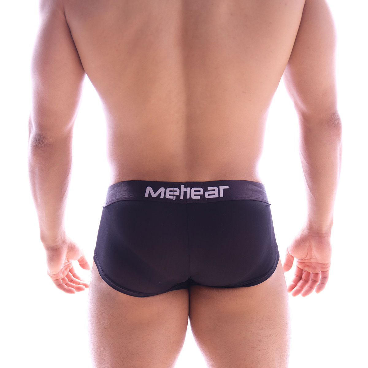 Black meheear brand briefs with white logo on waistband metro male wear butt supporter trunk black 1026-31