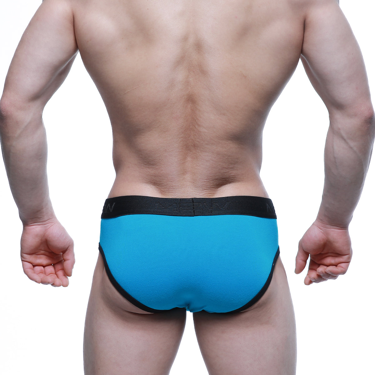 Bright blue metroMalewear strike brief 1103-09 with black elastic waistband and trim for comfortable wear