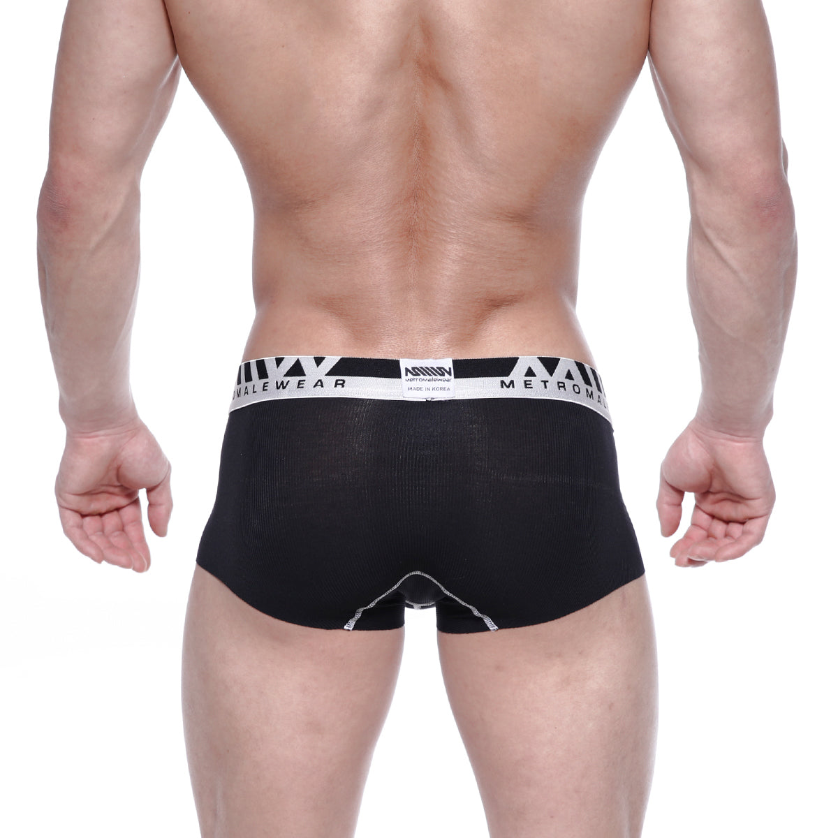 Black mens briefs with white metroman waistband made of textured modal fabric from metro male wear seamless trunk line
