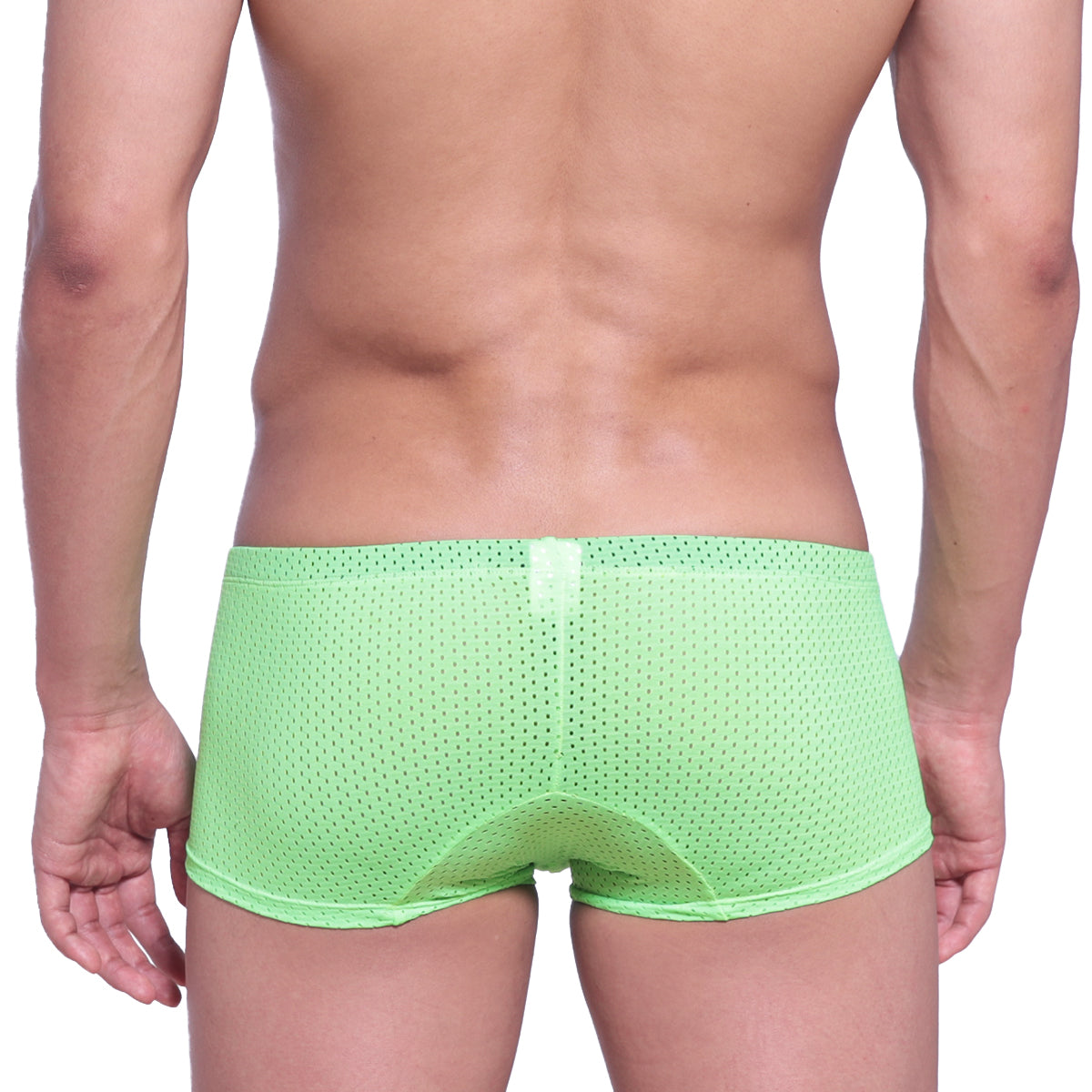 Bright lime green mesh briefs with a subtle white tab at the back from MetroMaleWear neon boxer green 1222-07