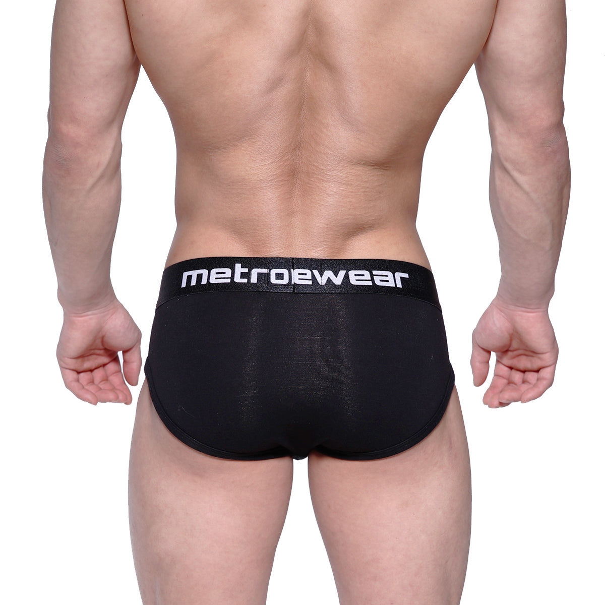 Black metrowear briefs with white logo waistband designed for comfort and style metro malewear profile hip brief 1303-20