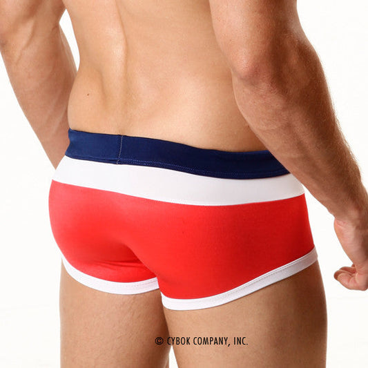 MetroMaleWear trio swim trunk red 4913-12 snug fit briefs with red white and navy blue stripes for swimwear use