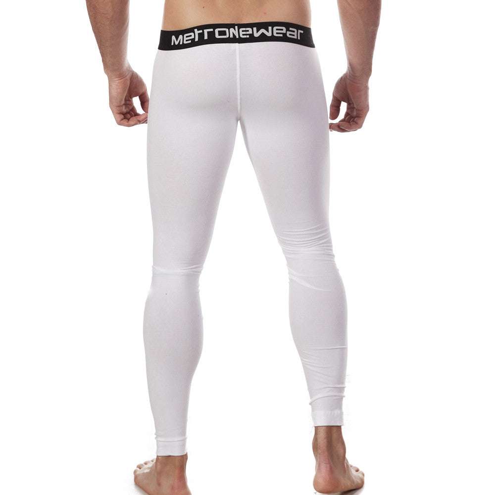 White metronewear cotton leggings with a black waistband featuring the brand name in white lettering metroMalewear 3052-00