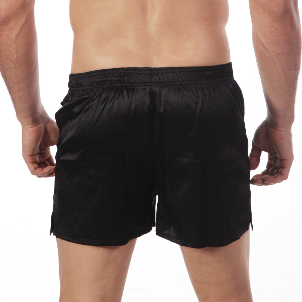 Black satin shorts with elastic waistband smooth glossy finish metro male wear silk satin boxer black s33-20