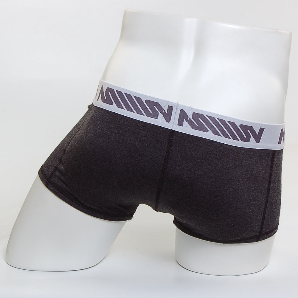 MetroMalewear premium padded boxer heather 3032-11 in dark gray heathered fabric with white waistband and gray logo pattern