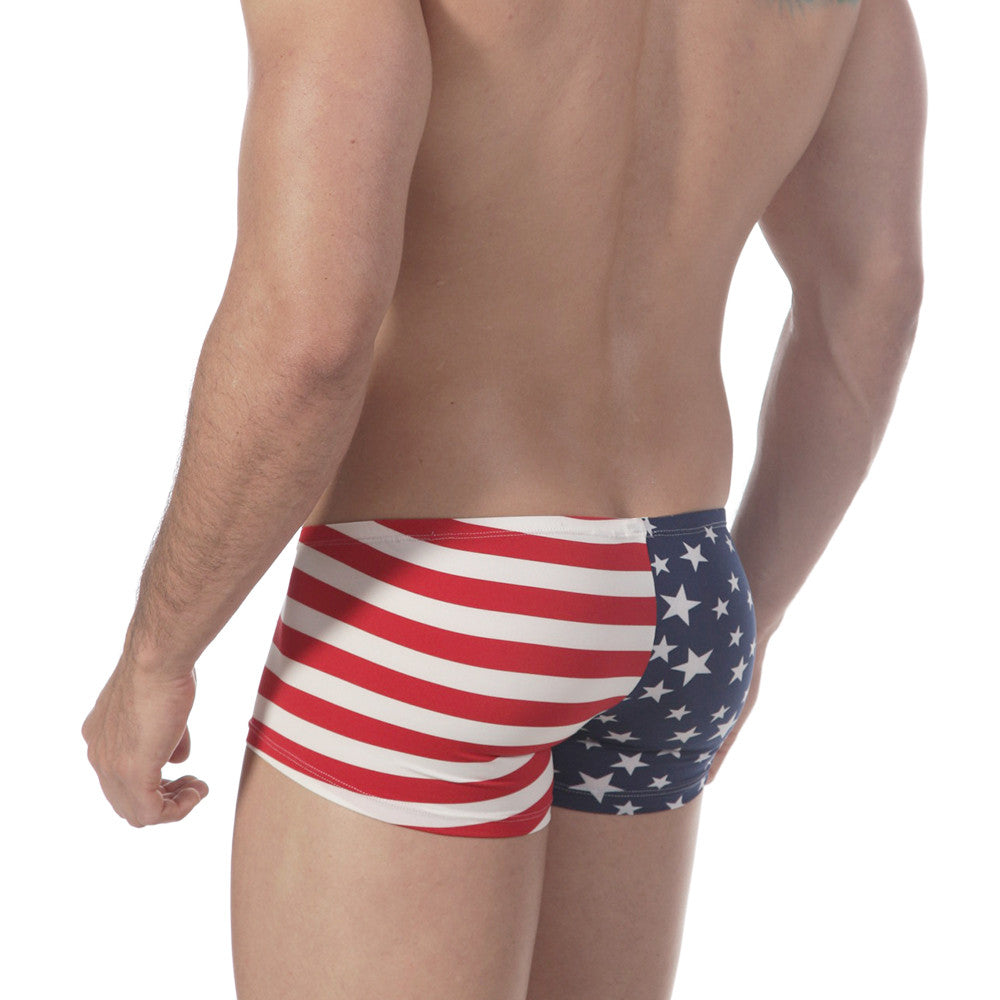 MetroMaleWear minimo hero boxer 2013-90 red white and blue american flag swim trunks with striped and star pattern