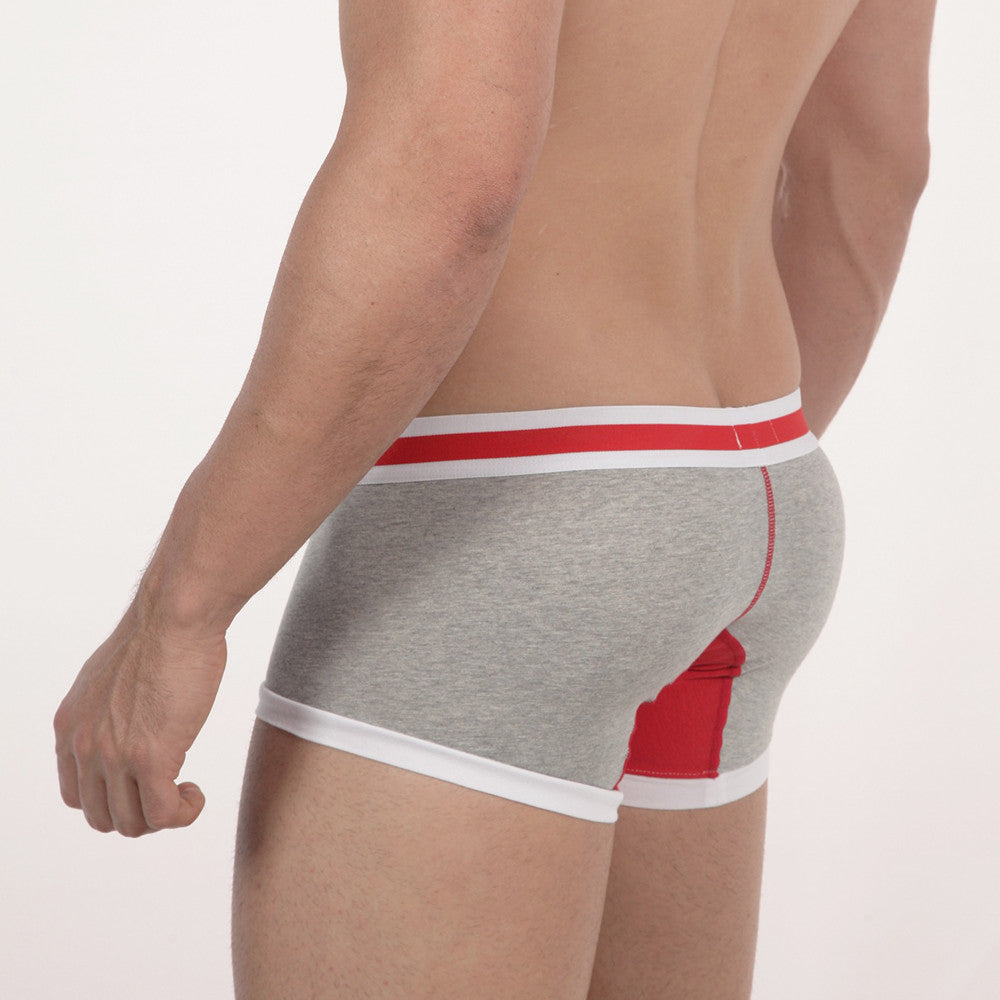 MetroMaleWear micro mini boxer grey 7013-10 gray heather briefs with red and white trim and bold red side panel
