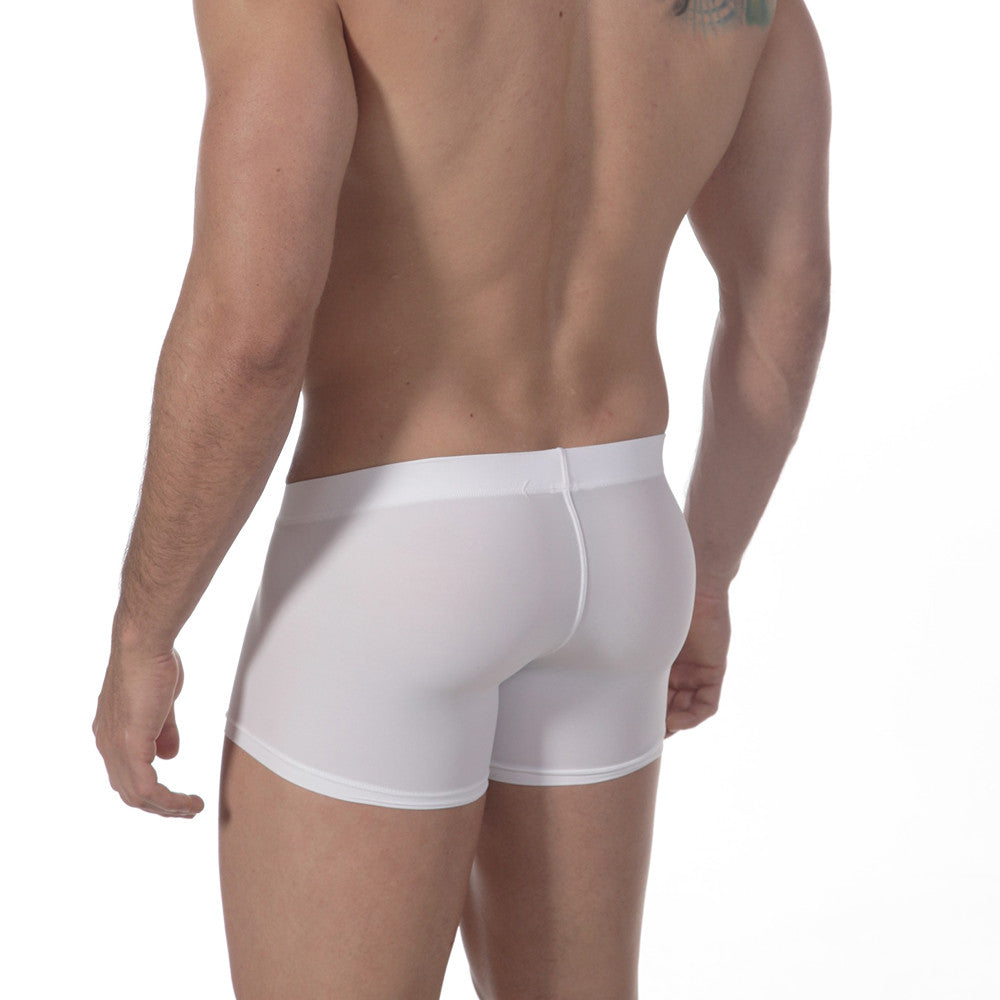 White form-fitting seamless boxer briefs with minimo waistband by MetroMaleWear for comfortable everyday wear