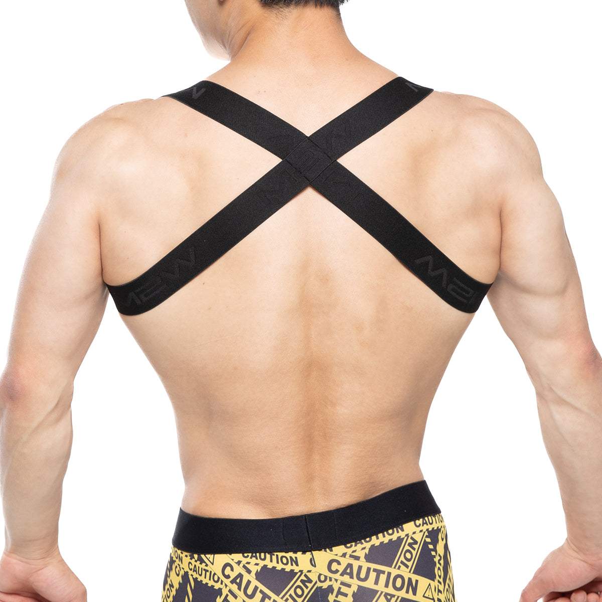Black metro malewear tank top harness back with cross-back support strap and m2 branding for comfortable fit