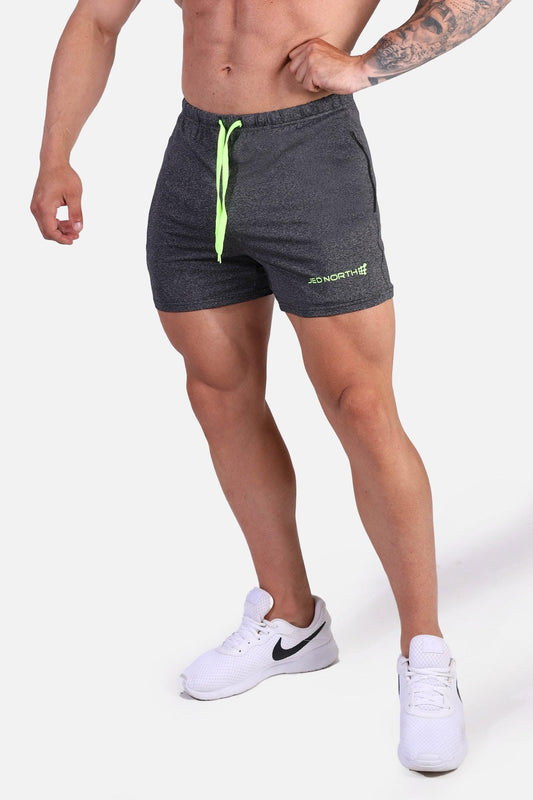 Jed North Men's Agile Bodybuilding 4'' Shorts w Zipper Pockets - Dark Gray Heather