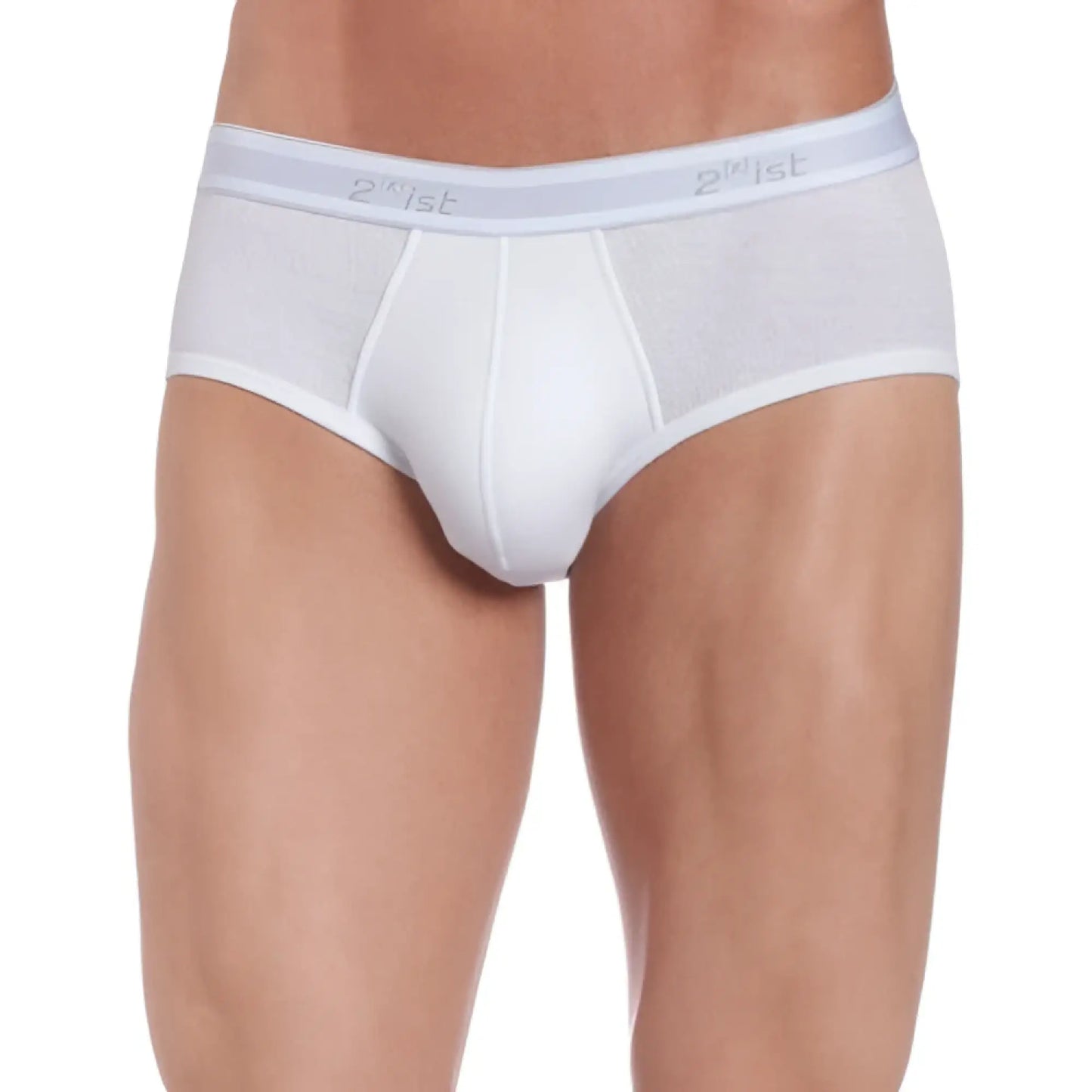 White 2xist essential contour pouch briefs with mesh waistband and solid fabric body in size xl