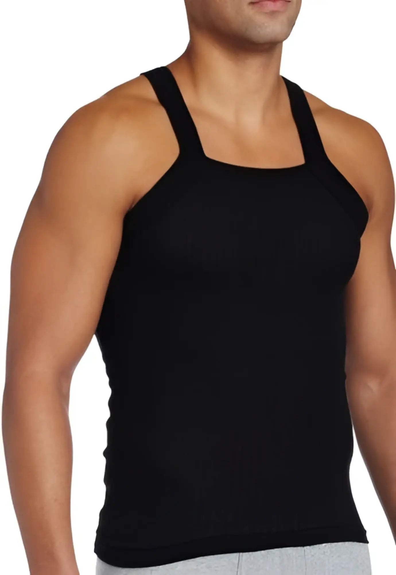 Black 2xist essential square cut tank top with wide shoulder straps and form-fitting design size L