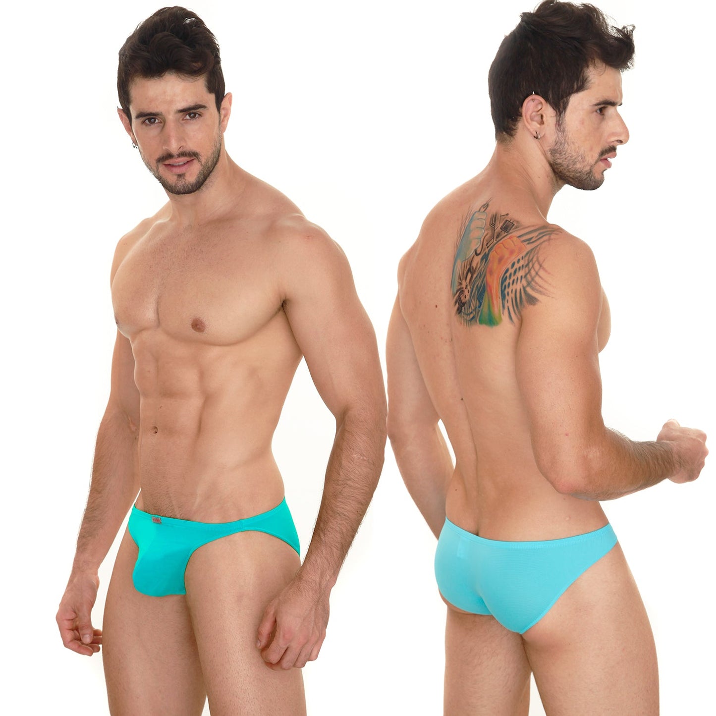 Turquoise metroMalewear sunbathing bikini briefs with smooth form-fitting design for comfortable wear