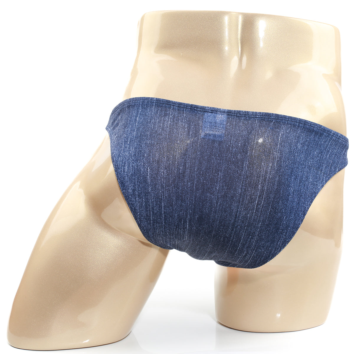 Metro male wear seduction bikini denim briefs in blue with a subtle textured weave in denim style