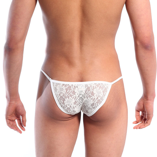 White floral lace thong from MetroMaleWear string bikini lace nude 2005-71 showing delicate lace design