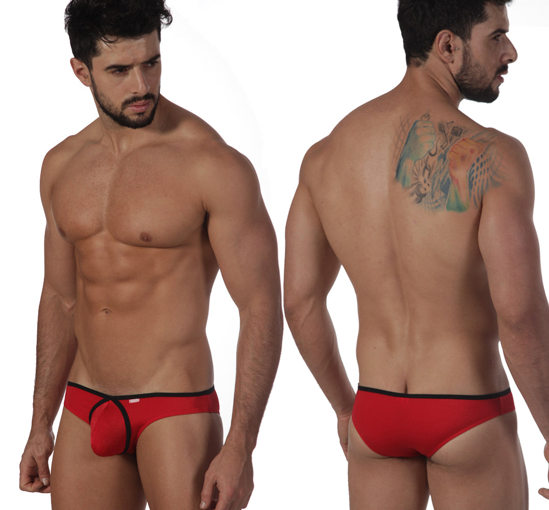 Red men’s briefs with black trim from metro malewear lasso bikini crimson 2009-12 collection