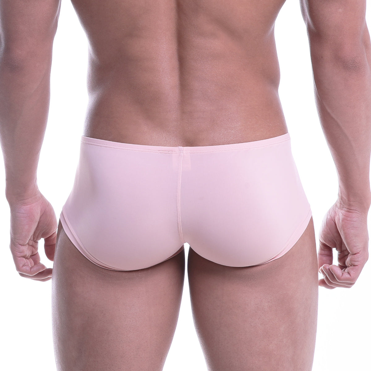Metro malewear minimo boxer dusty pink form-fitting briefs made of smooth stretchy fabric shown from the back side