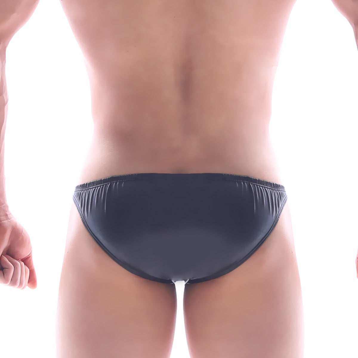 MetroMaleWear black bikini 2016-20 shiny form-fitting swim trunks with ribbed waistband front view