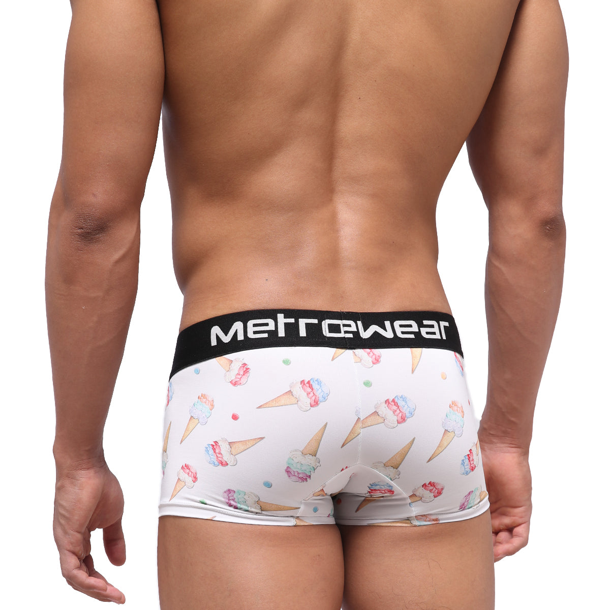 White men’s briefs with playful pastel ice cream cone pattern and black metrowear waistband metro male wear 2022 31