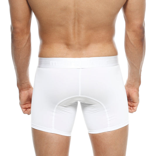 White men’s snug fit boxer briefs in polyester with reinforced seams from MetroMaleWear mid boxer crystal 10 inch 2023-01