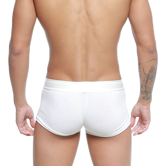 White textured rib trunk briefs with smooth elastic waistband by metromalewear designed for comfortable wear