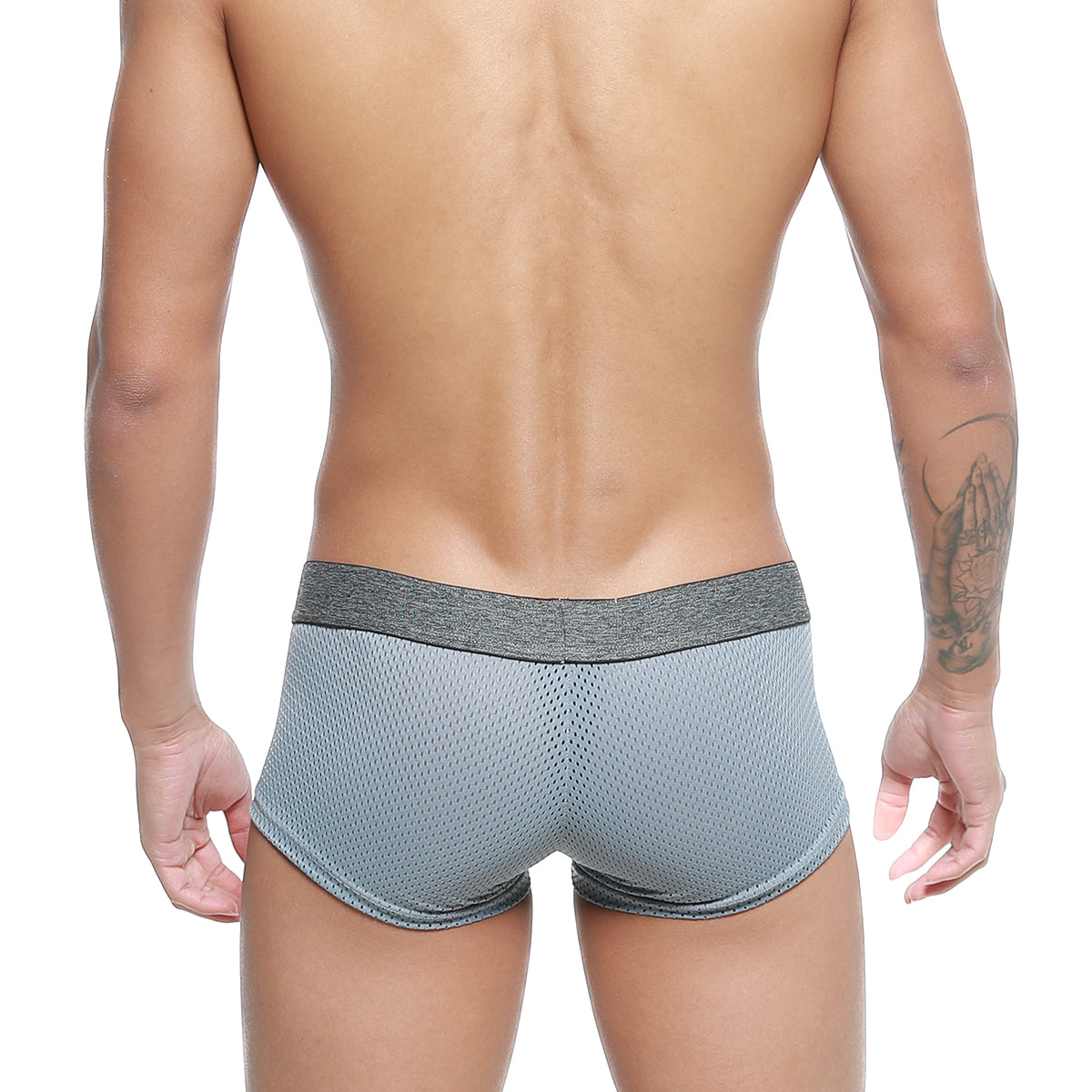 MetroMaleWear gray mesh briefs with textured waistband designed for comfort and breathability