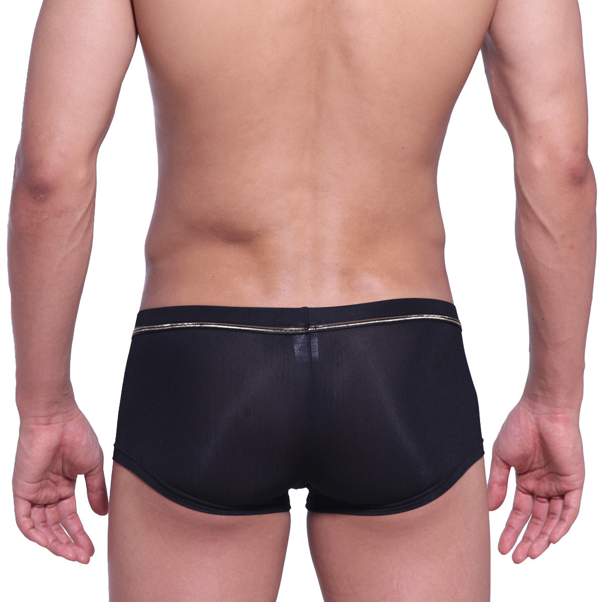 MetroMaleWear Faro boxer brief black mesh with silver zipper trim along the waistband front side view