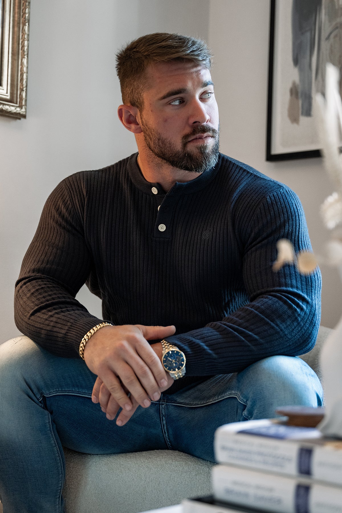 Jed North Men's Classic Henley Sweater - Dark Gray