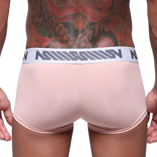 Pink men’s briefs with white elastic waistband featuring milan branding from metromalewear minimo dusty pink 2033-01