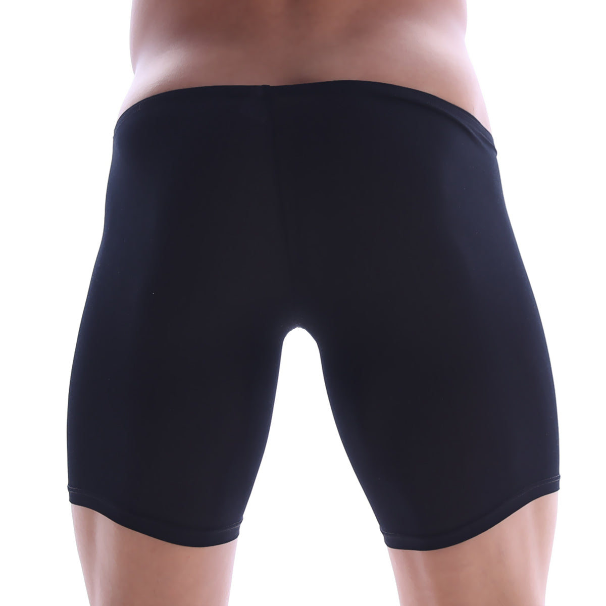 MetroMaleWear minimo long boxer black form-fitting swim trunks with smooth stretchy fabric and elastic waistband