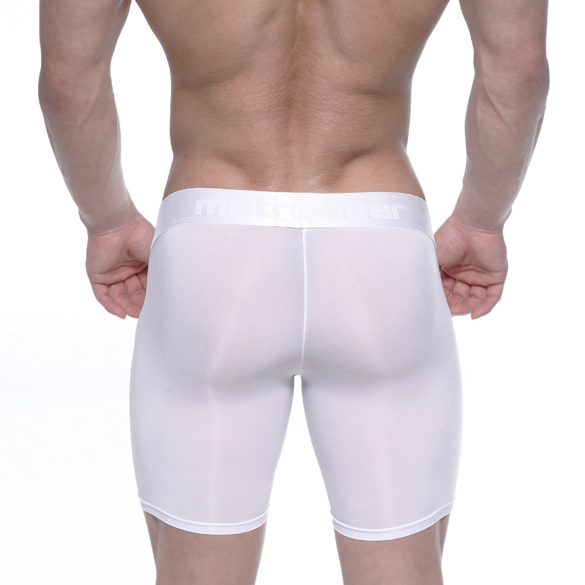MetroMaleWear Max Long Boxer White 2035-00 sheer white mesh men’s boxer briefs with solid white waistband