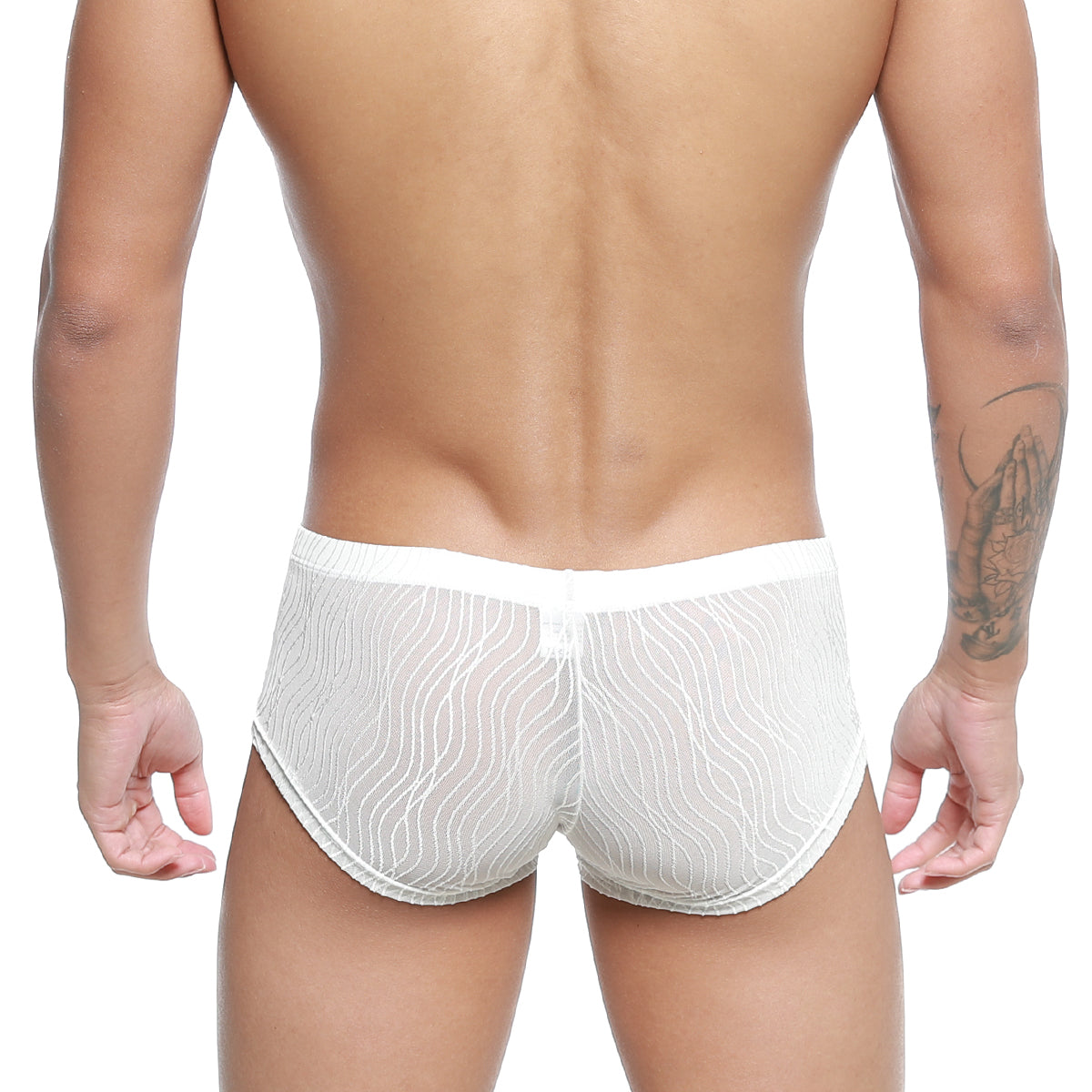 MetroMaleWear Sedosa trunk 2125-32 white sheer mesh briefs with subtle wavy pattern and solid waistband front view