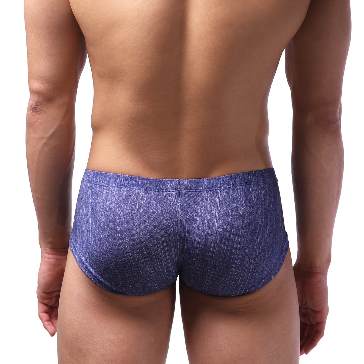 Blue denim-textured men’s briefs metroMaleWear Oscar boxer denim 2125-60 front view with comfortable fit
