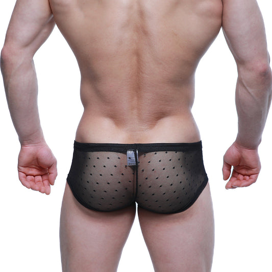 Black mesh briefs with subtle polka dot pattern by MetroMaleWear Oporto trunk 2125-71 for comfortable wear