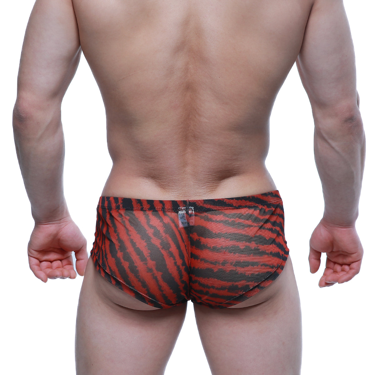 MetroMaleWear wild trunk 2125-80 red and black tiger-striped mesh swim trunks for men