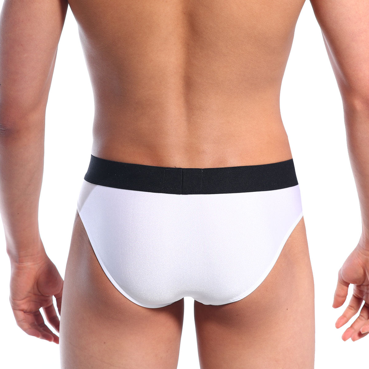 White briefs with black elastic waistband by metromalewear model snap brief white 2222-00 for comfortable daily wear