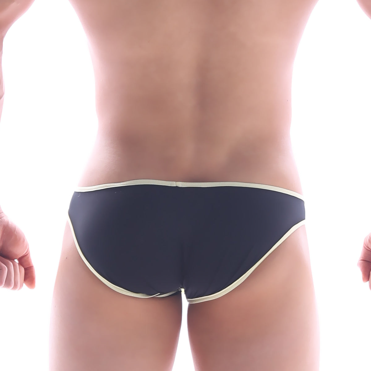 MetroMaleWear Gram Bikini black briefs with cream trim offering comfortable stylish men’s underwear
