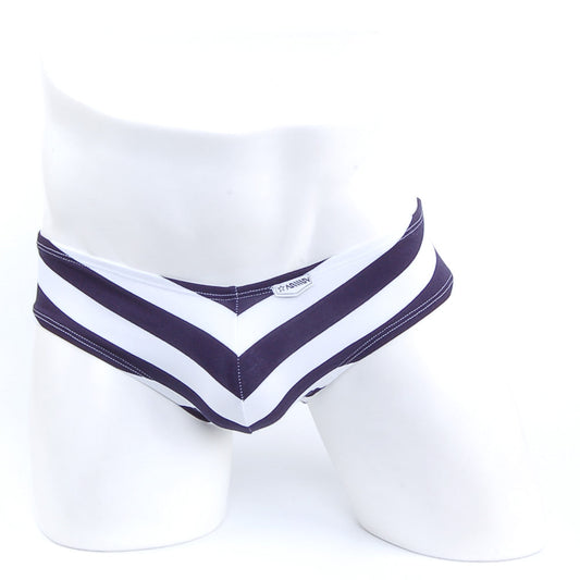 Navy and white striped men’s briefs with chevron pattern from metromalewear ventura brief stripe 2713-40