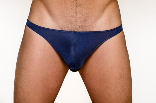 Navy blue sheer mesh briefs back view from 3 pack pride metro thong showcasing lightweight breathable material