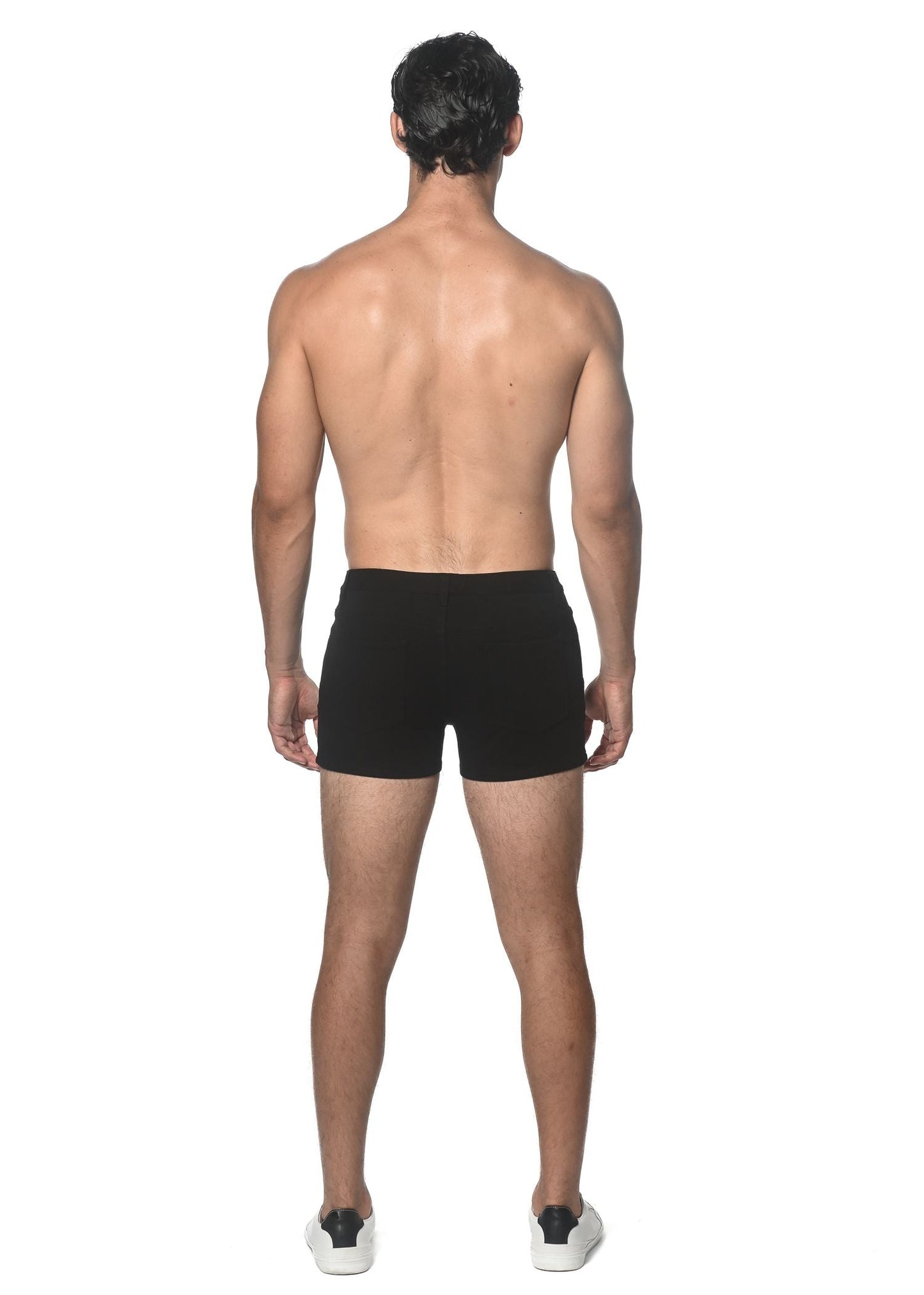 Black 3 inch stretch knit short briefs made of stretch knit fabric for comfortable everyday wear