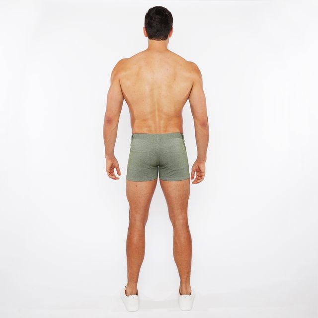 Olive green textured briefs featuring 3 inch stretch knit two-tone fabric for comfortable active wear
