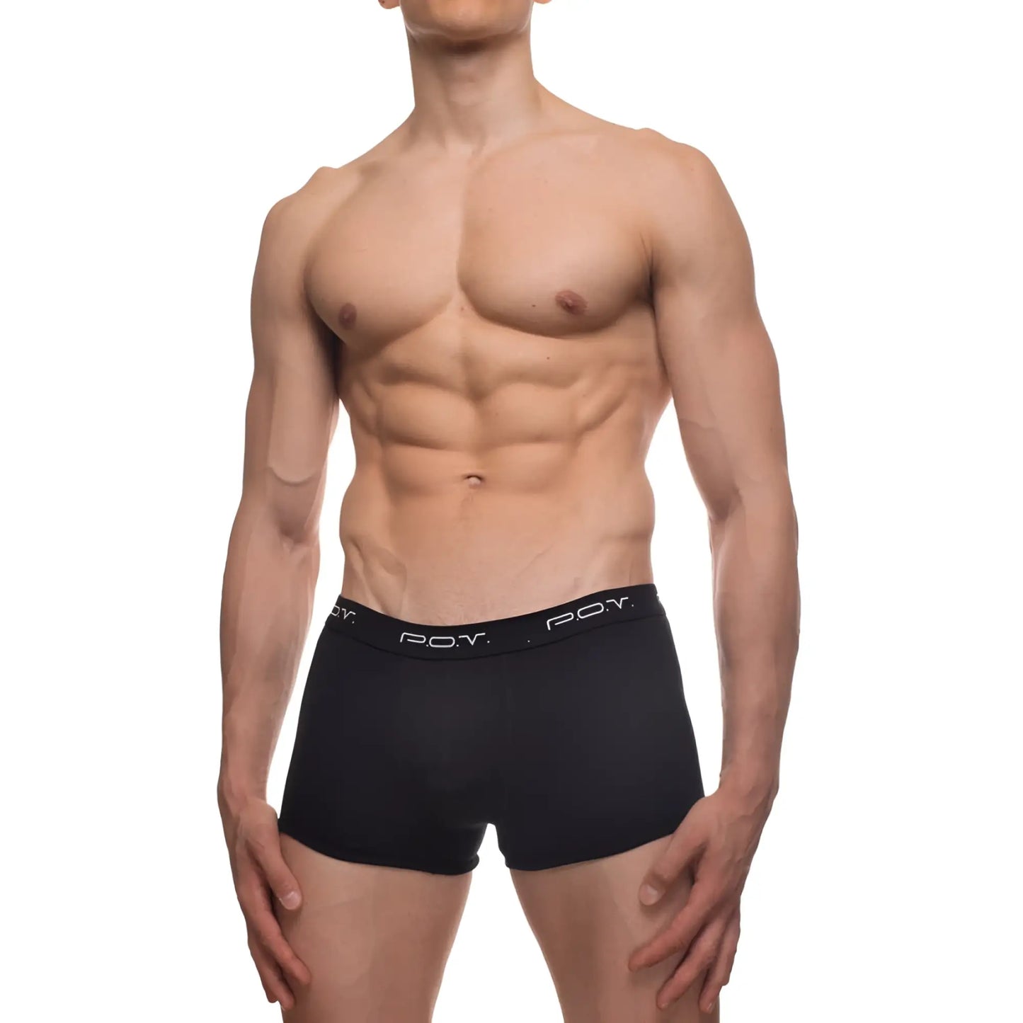 Black p.o.y 3-pack boxer brief in black 100% cotton showing the back side of the product